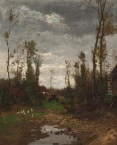 Gehoftansicht Bei Aufziehendem Sturm by Georg Oeder
