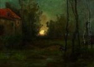 Sonnenuntergang An Einem Waldschloschen by Georg Oeder