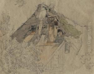 Studie Zu Einem Alten Gehoft by Ernst Ferdinand Oehme