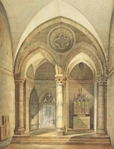Gotische Klosteranlage Mit Monchen by Ernst Ferdinand Oehme