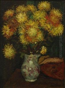 Blumenstillleben Mit Herbstastern In Bemaltem Fayencekrug by Georg Egmont Oehme