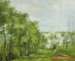 Landschaft Mitbluhenden Baumen by Georg Egmont Oehme