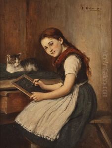 Malstunde Mit Katze by Hugo Oehmichen