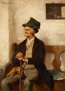 Sitzender Mann Mit Stock by Hugo Oehmichen