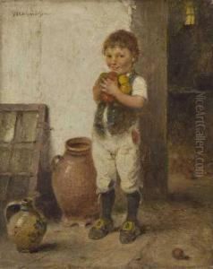 Junge Mit Apfeln. by Hugo Oehmichen