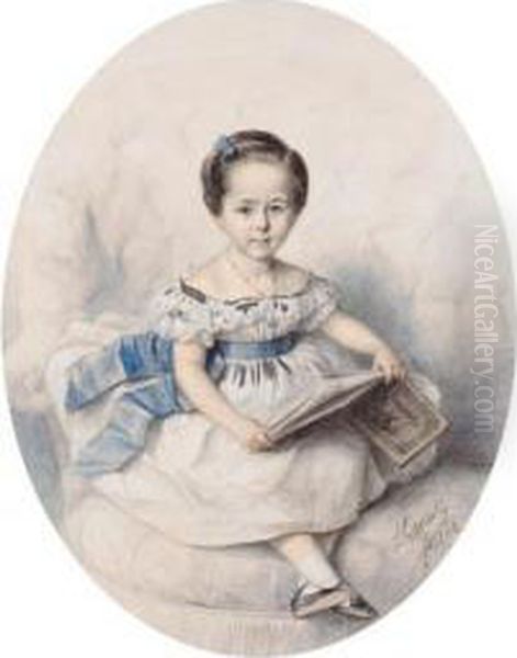 Portrait Of A Young Girl, Seated Full-length, Holding A Book - view 1