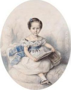 Portrait Of A Young Girl, Seated Full-length, Holding A Book by Francois Felix Oenaille