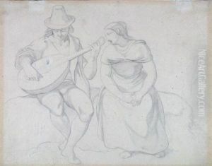 Lautenspieler Und Singendes Madchen. by Freiherr Von Oer Theobald
