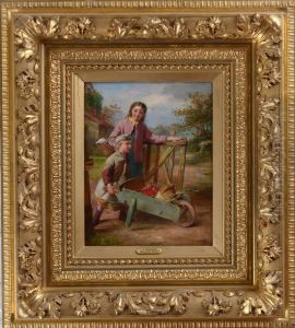 Two Children With Cart by Johannes Adam Simon Oertel