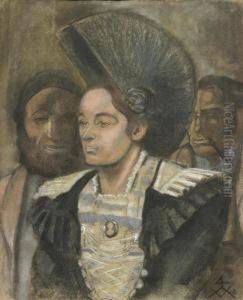Peasant Woman And Herdsmen In Costume by Albert Sebastian Oesch
