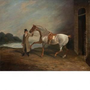 A Gentleman With A Hunter Beside A Stable by Edwin, Beccles Of Cooper
