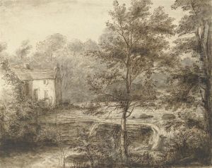 A Landscape With A Cottage And Waterfall by Heneage Finch