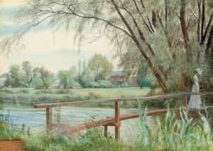 An Elegant Female Figure On A Footbridge An Elegant Female Figure On A Footbridge