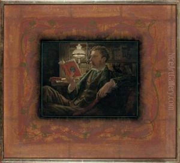 A Gentleman Reading By Lamplight - view 1