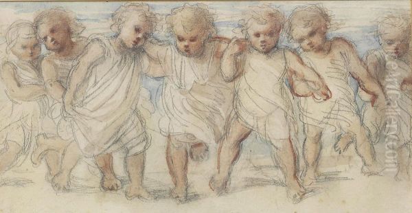 Frieze Of Seven Putti In Classical White Robes - view 1
