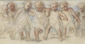 Frieze Of Seven Putti In Classical White Robes by Louisa Anne, Marchioness of Waterford