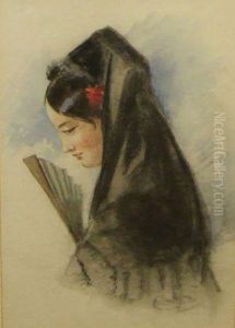 Spanish Beauty With A Fan by Louisa Anne, Marchioness of Waterford