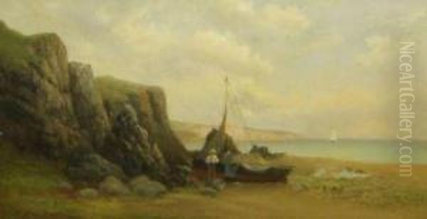 Coastal Scene With Figures And Boat - view 1