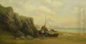 Coastal Scene With Figures And Boat by Frank Rawlings Offer