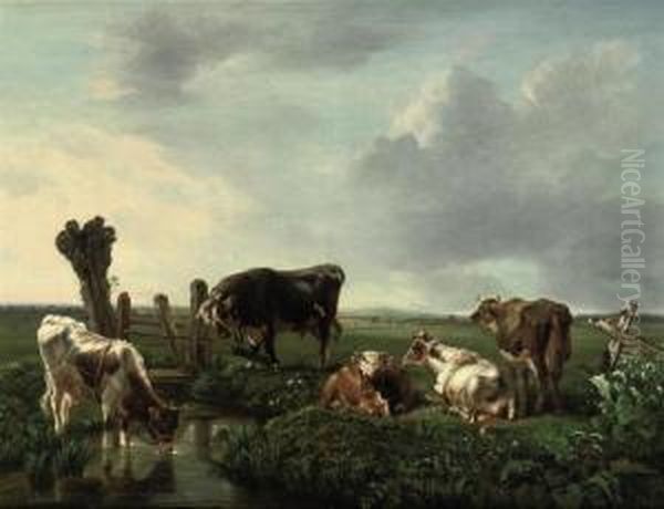 Cows Resting Near A Stream - view 1