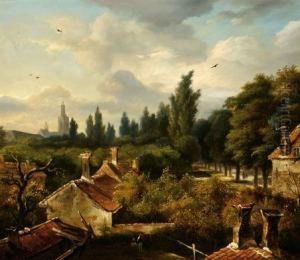 A Village View by Anthony Jacobus Offermans