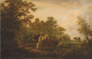 Cows In A Meadow by Anthony Jacobus Offermans
