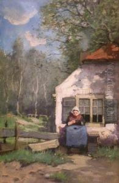 Woman Before A Cottage - view 1
