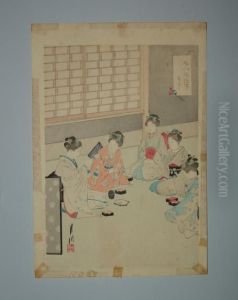 Cinq Jeunes Femmes Assises by Ogata Gekko
