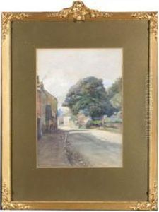 A Northumbrian Village With A Horseman In The Middle Distance by Frederick Dove Ogilvie