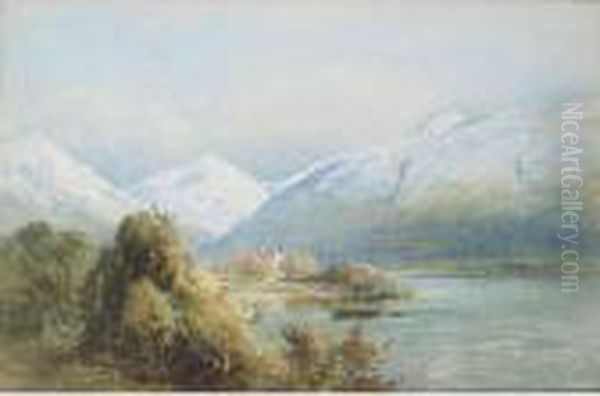 Scottish Loch With Castle In Winter - view 1