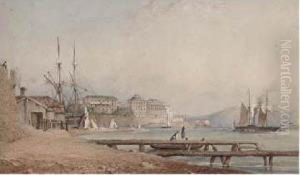 A Paddlesteamer Lying Off Corfu Before The Palace by John Connell Ogle