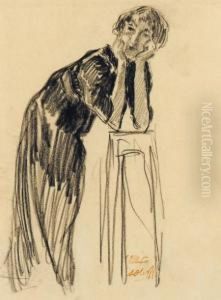 Femme Accoudee Sur Une Sellette by Auguste Oleffe