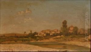 Paisaje Con Casas Y Lago by Mariano Oliver Aznar