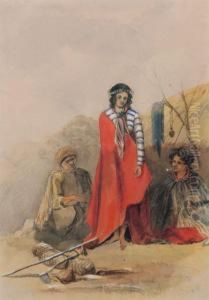 Maori Girl In A Red Blanket by Richard Aldworth Oliver