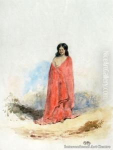 Maori Girl In Red Cloak - Circa 1850 by Richard Aldworth Oliver