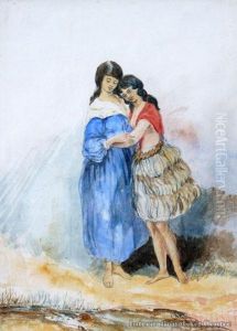 Two Young Maori Woman Circa 1850 by Richard Aldworth Oliver