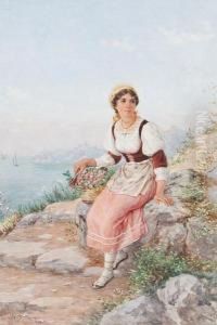 Portrait Of An Italian Peasant Girl by Luigi Olivetti