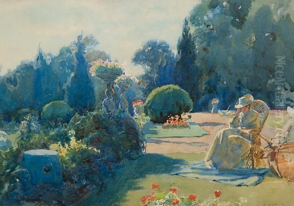 Woman Reading In A Garden - view 1