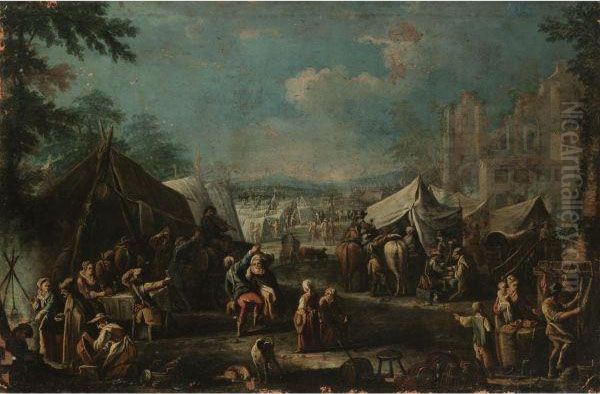 A Military Encampment Beside Some Ruins With Figures Dancing Andmaking Merry In The Foreground - view 1