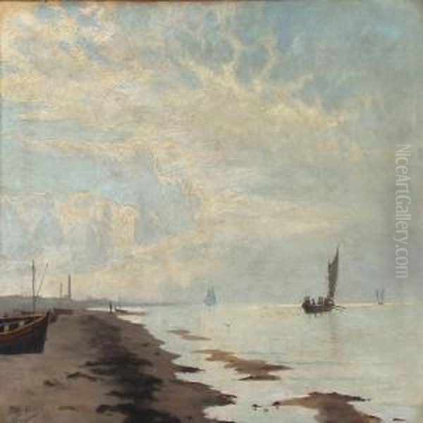 Coastal Morning Scene With A Fishing Boat Leaving Theshore - view 1