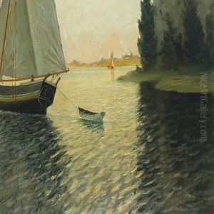 Landscape With Sailing Boat On The Fiord by Alfred Theodor Olsen