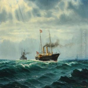 Seascape With The Old Royal Yacht Dannebrog by Christian Benjamin Olsen