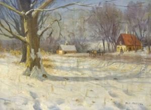 Verschneite Dorflandschaft Mit Personen- Und Tierstaffage by Ole Hans Olsen