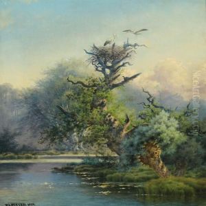 A Stork's Nest In An Oak Tree by Peter Olsted
