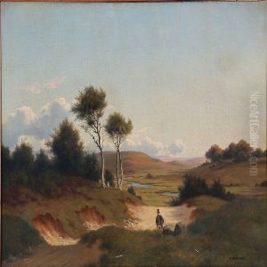 Hilly Summer Landscape With A Man Walking by Peter Olsted