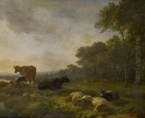 A Milkmaid And Cattle Before An Open Landscape