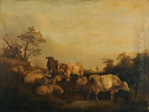 Cattle And Sheep At A Country Pool by Balthasar Paul Ommeganck
