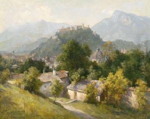 Blick Auf Hohen Salzburg Vom Kapuzinerberg Aus Gesehen