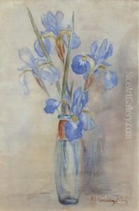 Blue Irisses In A Glass Vase