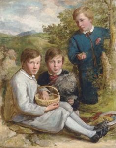 Portrait Of The Baxter Brothers Of Bedford, Full-length, Gatheringchestnuts With Their Dog Portrait Of The Baxter Brothers Of Bedford, Full-length, Gatheringchestnuts With Their Dog